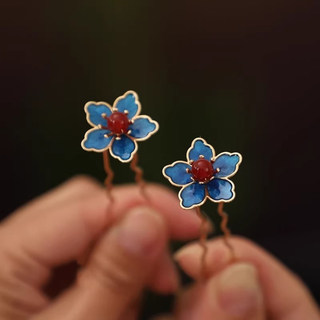 Supply Florist - Blue Flower Ancient-Style Hanfu Hairpin, Exquisite