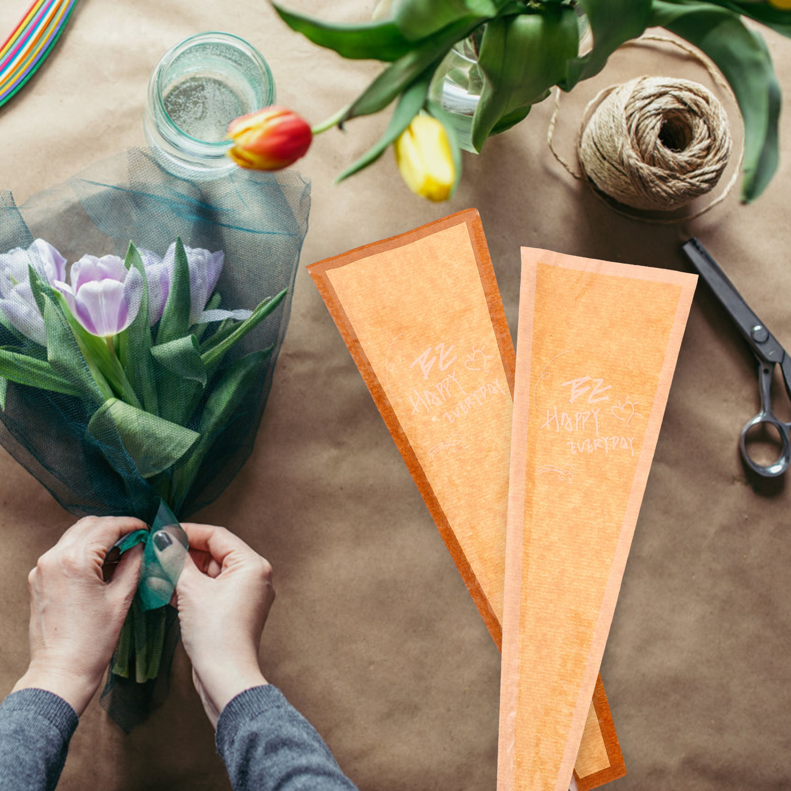 60Pcs Sturdy Kraft Paper Singl - Flower Wrap Kraft ulasan dan harga