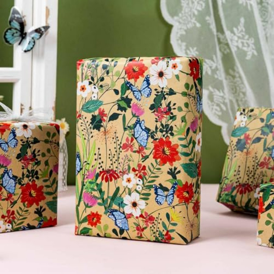 Kraft Flowers Wrapping Paper,  - Flower Wrap Kraft ulasan dan harga