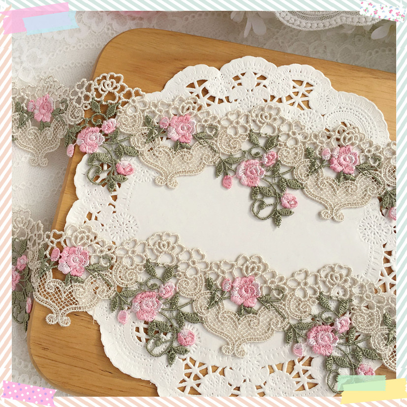 1yard 6cm Wide Pink Green Lace - Floral Tape Green ulasan dan harga