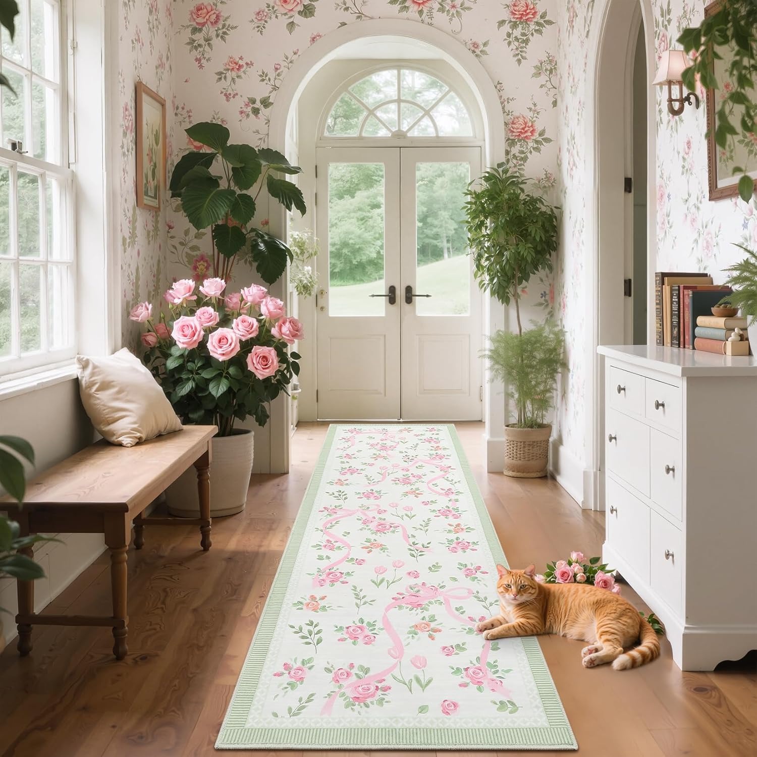 Corridor Carpet Runner Rug Mac - Floral Tape Green ulasan dan harga